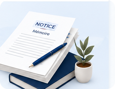 Notice de mémoire, stylo et livres